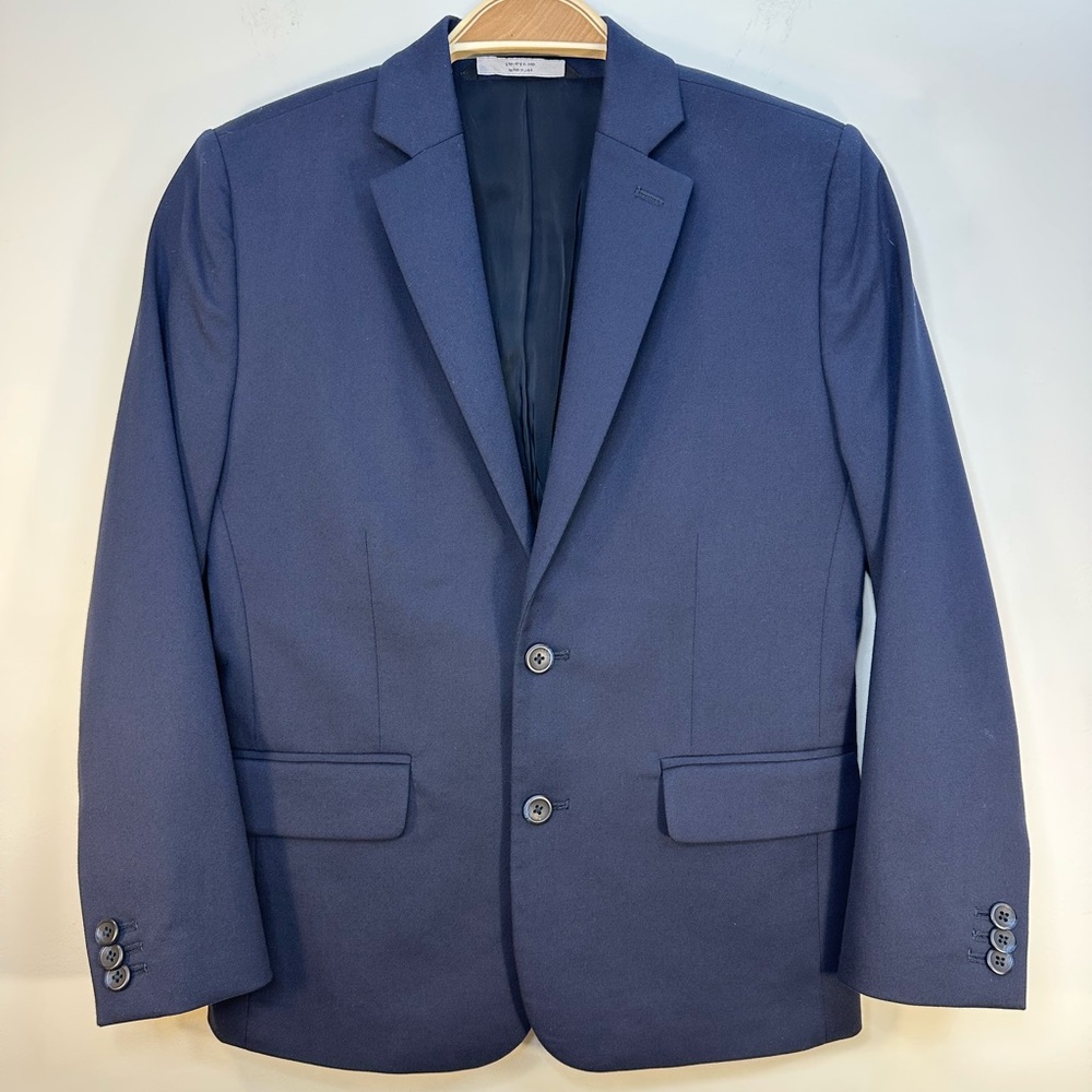 Nordstrom Navy Blue Blazer Women XS Poly Viscose 3/4 Sleeve 2 Button Short